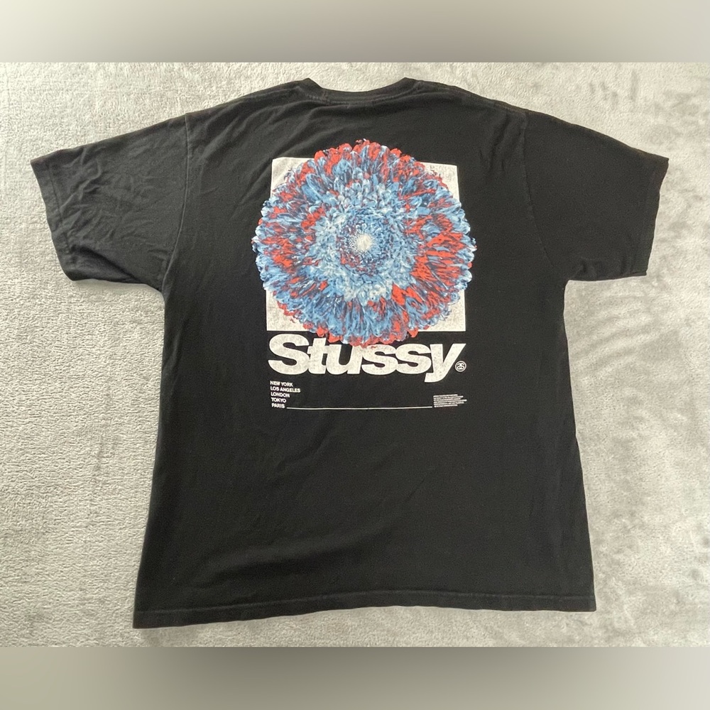 Stussy Black Shirt Size L Short Sleeve Cotton Streetwear Floral Fresh Gear - Picture 16 of 16